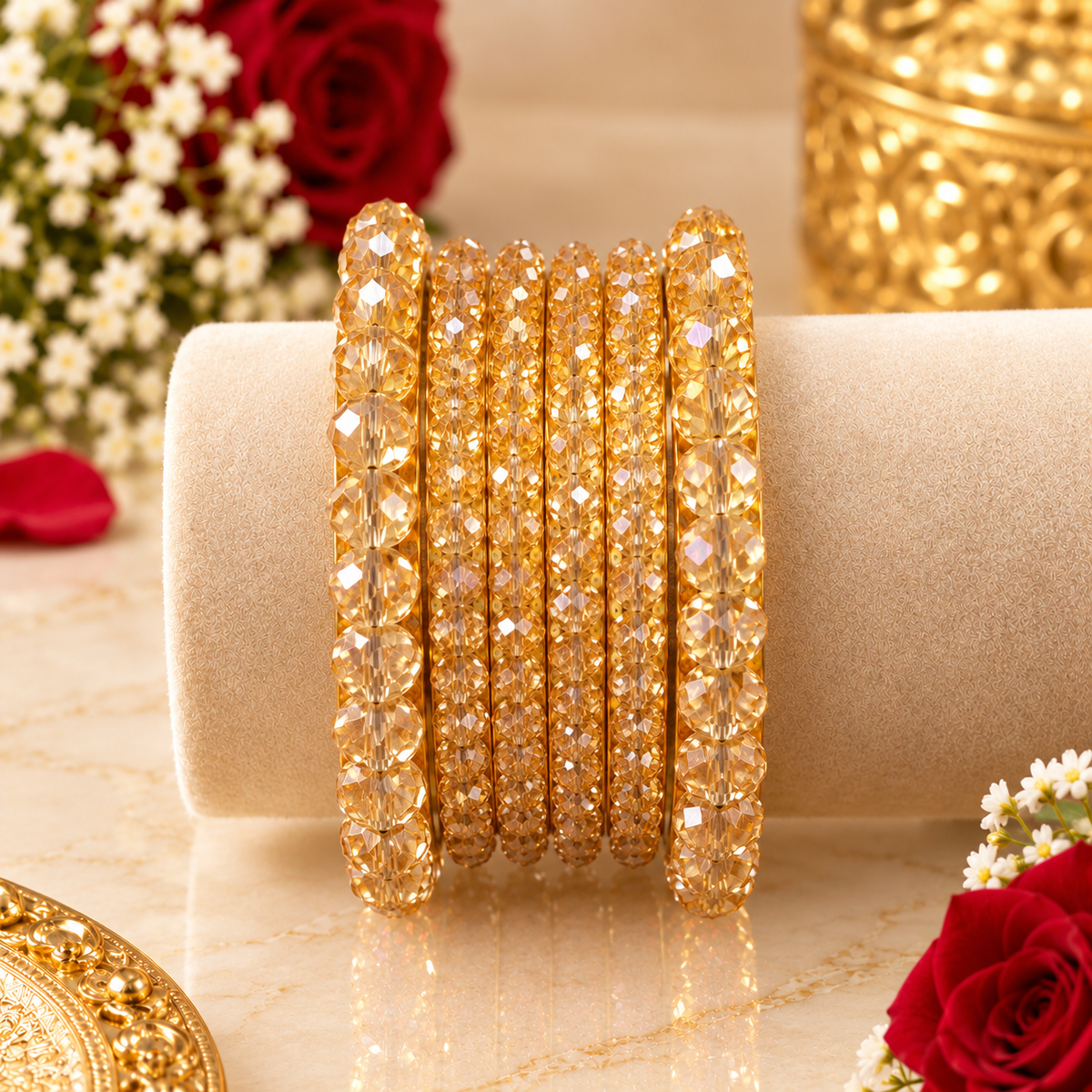 Golden Amber Crystal Bangle Display