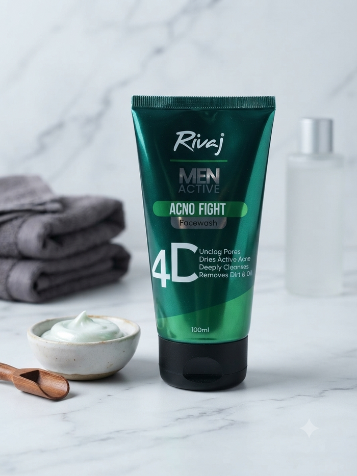 Rivaj Men Active Acno Fight Face Wash 100ml | 4D Deep Cleansing for Acne & Oily Skin